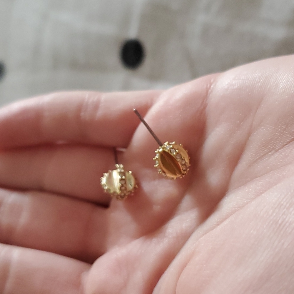 Adorable alexis bittar gold round stud earrings with rhinestones